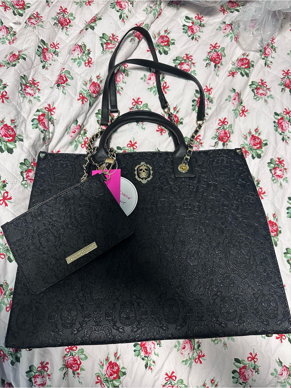 Betsey Johnson XOKIARA Embossed Skull Tote Bag